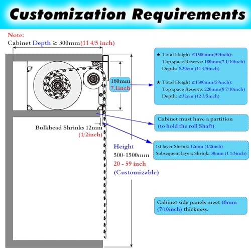 MLYAYE Metal Tambour Door Wall Cabinet with Roll Shaft, Custom Size Straight Sliding Roll Up Gate Kit for RV/Motorhome/Office/Hotel/, Closet Appliance Storage Bins Decor Doors(W 16 x H 56 inch)