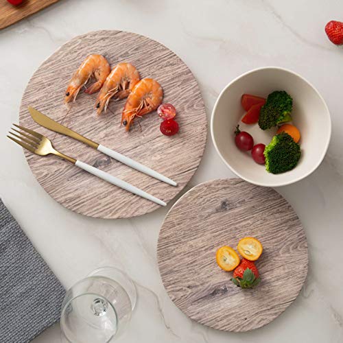 Melamine Dinnerware Set - 12pcs Melamine Plates and Bowls Set for Indoor Outdoor Use, Dishes Dinnerware Set Service for 4, Dishwasher Safe, Wood Grain