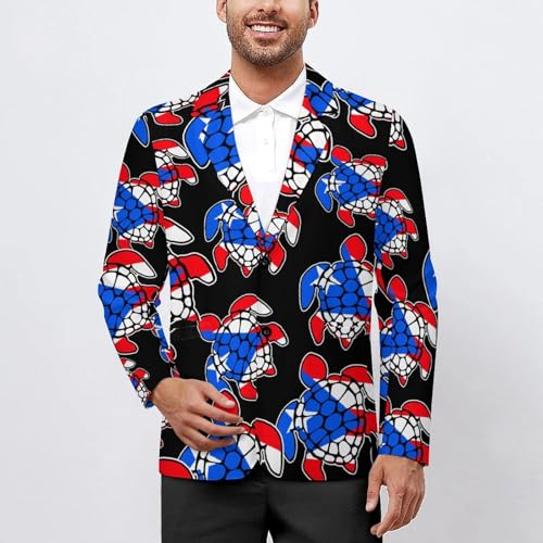 P.R. State Flag Sea Turtle Men's Slim Suit Long-Sleeve Prom Tuxedo Classic Two Button Business Jacket2