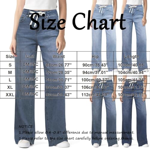 Women's Wide Leg Jeans Trendy High Waisted Stretchy Straight Leg Baggy Jeans Drawstring Denim Pants with Pockets4