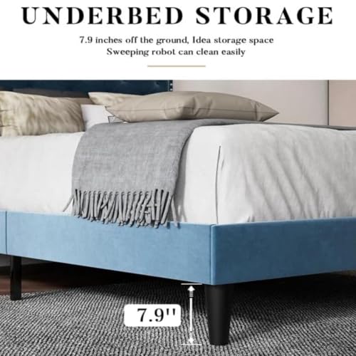 Image of Julius Upholstered Bed Queen Size Without Storage Solid Sheesham Wood | Modern Premium Fabric Upholstery Cushion Headboard | Queen Bed for Bedroom Wooden Double Bed Cot 78x60 Inch Queen