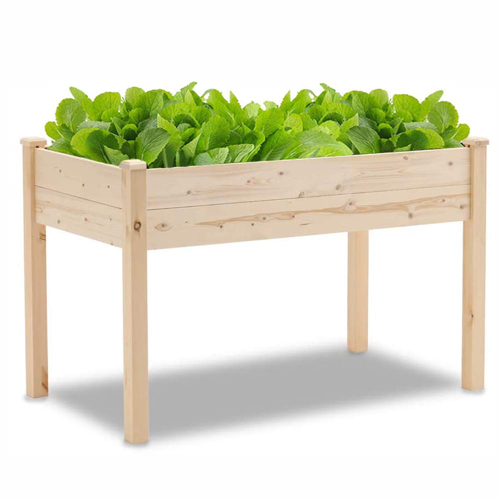 GOOGIC Raised Bed Elevated Wooden Garden Box for Vegetable/Fruit/Herb/Flower, 4 FT Rectangle Planter Box Kit for Backyard and Patio
