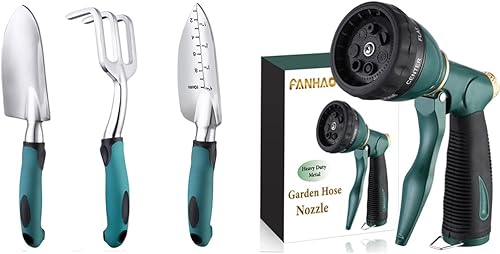 FANHAO 3 herramientas de jardinería resistentes + boquilla de manguera de jardín resistente