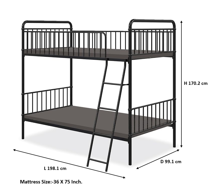 Image of APRODZ Marks Twin Bunk Bed (Foam Mattress-Metal - Black Powder Coated)