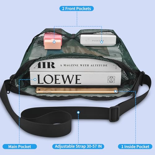 Image of Mildbeer 12x6x12 Mesh Crossbody Bag for Gym & Beach | Gym tote bag with adjustable 30-57 inch crossbody strap. Breathable quick-dry, sandproof. Lightweight foldable for travel