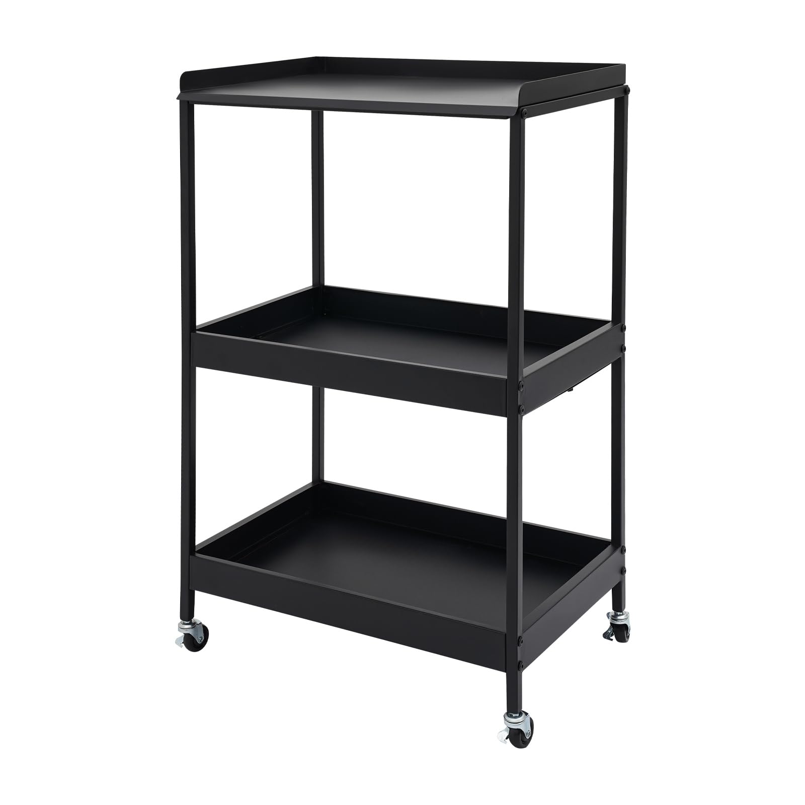 Carro rodante de 3 etapas, de material de hierro grueso, con 4 ruedas universales (todas con frenos), resistencia a la humedad, carro de taller de hasta 100 lbs (negro)