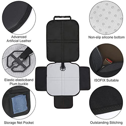 Image of BESULEN Car Seat Protector for Child Car Seat, Anti-Slipt Auto Seat Cover Mat with Thickest Padding with Organizer Pockets for Under Baby Seat, Vehicle Accessories for Most Cars (Black Line)