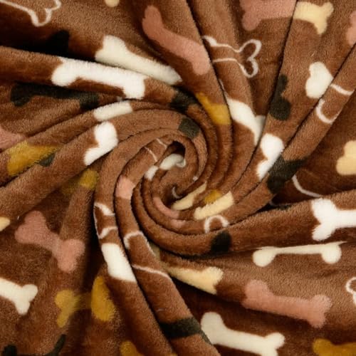 Tissu polaire double face marron motif os de chien 5 m pour couverture et plaid