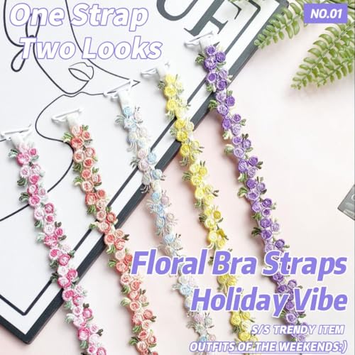Removable Invisible Floral Bra Straps,Decorative Bra Straps Replacement,Shoulder Straps for Women Tops Dress,5 Pairs Pack4