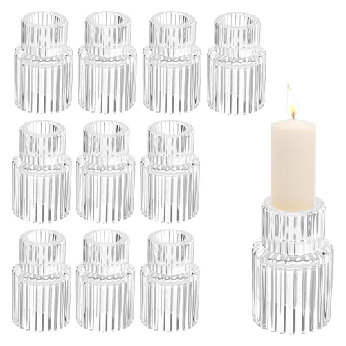 10 Portavelas de Cristal, Portavelas para Velas de Pilar, Soporte para Velas, Candelero Redondo,para Bodas, Fiestas, Navidad, Decoración de Mesa