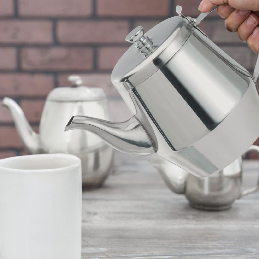 Soro Essentials- 28 oz Stainless Steel Gooseneck Teapot with Vented Lid Mirror Finish - Beverage Carafe Dispenser Tea Pot Coffee Server Coffee Carafe Table Serving Pot for Home Kitchen Restaurants