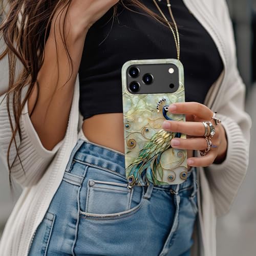 Image of Goodon for iPhone 17 Pro Max Case Cute - Wireless Charging Compatible - Dual-Layer Hard Shell + Silicone Cover - Protective Phone Case with Trendy Designs for Women - Peacock and Flower
