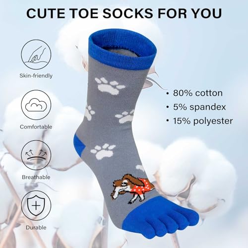 Image of CaiDieNu Women's Animal Toe Socks - Cotton Five Finger Colorful Funny Casual Crew Socks for Ladies