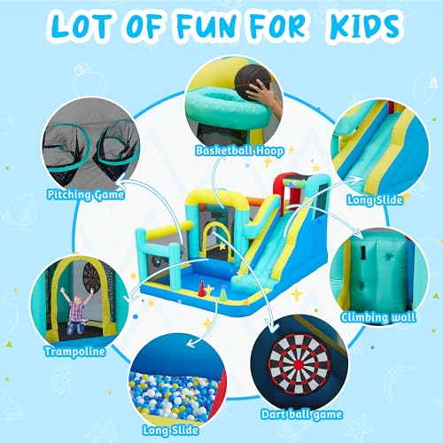 Bounce House,Inflatable Bounce Castle with Blower for Kids 3-12,Indoor & Outdoor Bouncy House with Slide,Climbing Wall,Trampoline,Ball Pit,Basketball Hoop - Image 4