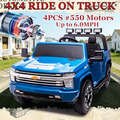 Image of 2 Seater 24V Ride On Toys Licensed Chevry Silverado Ride On Truck, Blue