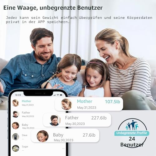 Posture Körperfettwaage mit Batteriefach offen und drei AAA-Batterien daneben. - Detailansicht von Posture Personenwaage...