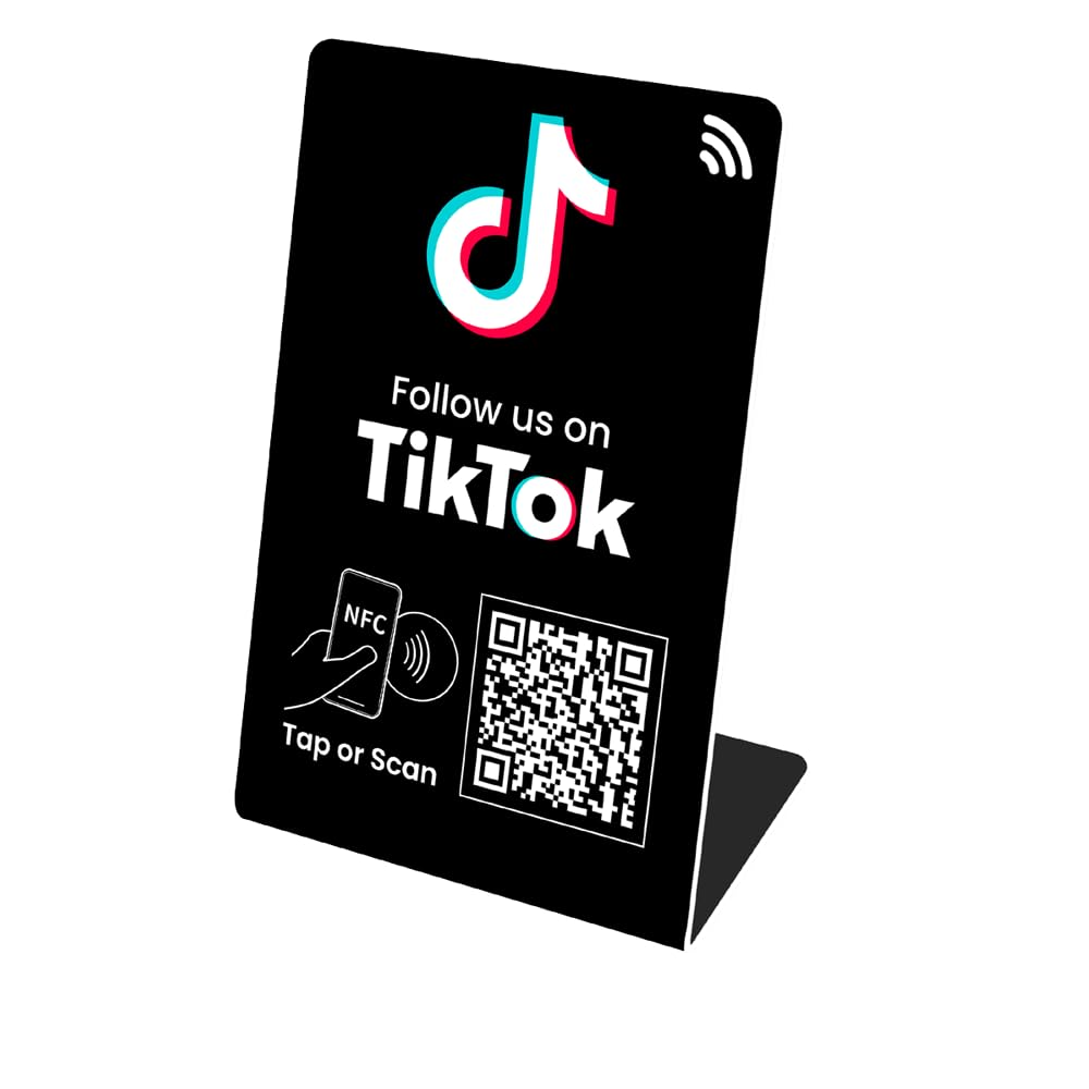 Follow us Stand, QR Code+NFC Tap, for TikTok, get More Follower, Dynamic QR Code, Compatible All Phones, Link can be Changed Anytime (1, Black)