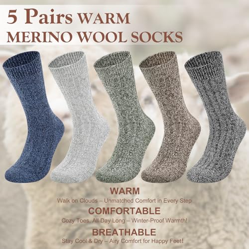 Womens Socks 5 Pairs Warm Merino Wool Socks for Women Thermal Boot Crew Lightweight Gifts Size 9-112