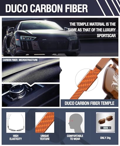 Image of DUCO Retro Rectangular Polarized Sunglasses for Men Trendy Carbon Fiber Shades
