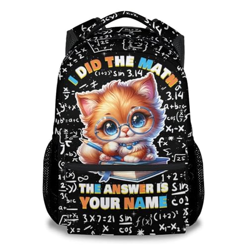 Custom Toddler Cat Backpack for Kids - 17 Inch Large Capacity Cute Math Backpacks - Toddler School Bookbag for Boys - Main Image