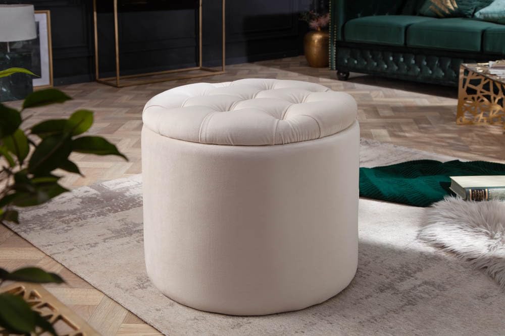Riess Ambiente Eleganter Hocker MODERN BAROCK 50cm beige Samt Samt Couchtisch Tisch Aufbewahrungskorb Sitzhocker
