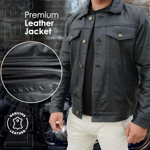 Vintage Style Trucker Jacket Men - Classic Fashion Motorcycle Leather Jacket for Men Collar Jackets For Mens4