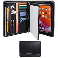 Calfinder Schreibmappe A4, PU Kunstleder, Konferenzmappe a4, A4 Dokumentenmappe mit Klemmbrett, Aktenmappe, Arbeitsmappe mit Reißverschluss, Klemmbrett, Ordner Meeting, Mappe für Schule - Schwarz