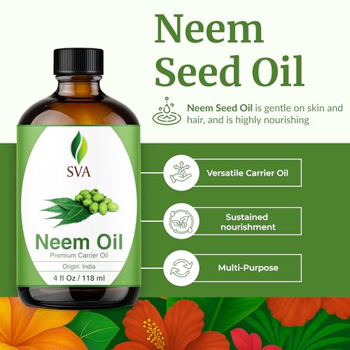 Image of SVA Neem Seed Oil 4 Fl Oz - for Face, Skin Care, Hair Care, Scalp Massage & Body Massage - Carrier Oil with Dropper