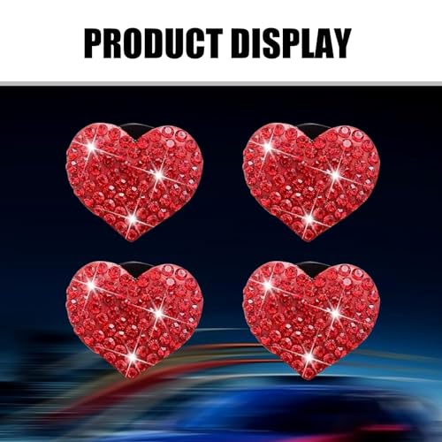 Image of Bling Heart Car Air Conditioner Air Outlet Clip, 1.07 inch x 1.07 inch All-over Rhinestone Cute Sparkling Clip-on Decorative Piece, Air Outlet Accessory, for Most Car Models (Red)