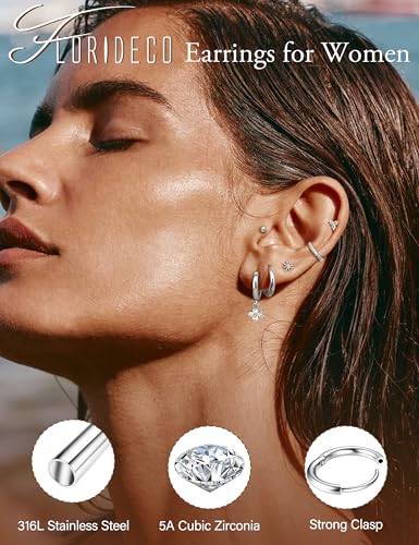 Florideco Hypoallergenic Flat Back Earrings Gold Cartilage Earring Sets for Multiple Piercing Surgical Stainless Steel Earrings for Women Trendy Earring Stacks Small Hoops Flat Back Stud Earrings3