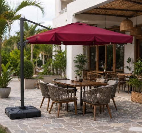 Image of Invezo Outdoor Garden Patio Umbrella (360 degree rotating feature with Base) 8.2 x 8.2 sq ft Terrace /Balcony /Lawn Heavy Duty Shed (White)