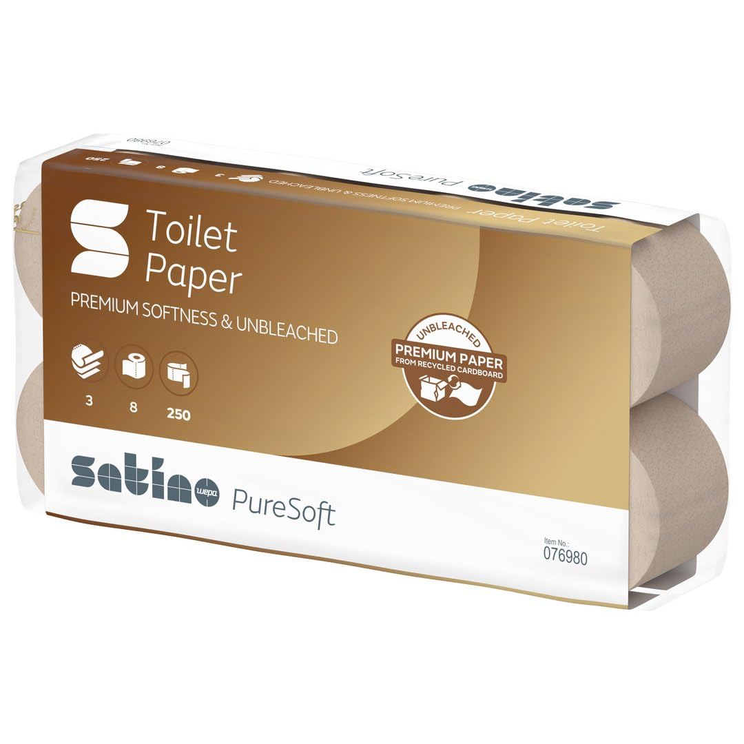 Satino PureSoft Toilettenpapier 3-lagig - Großpackung mit 72 Klorollen (9x8 Rollen) - weich, umweltschonend und nachhaltig aus recyceltem Karton/Verpackungsmaterial
