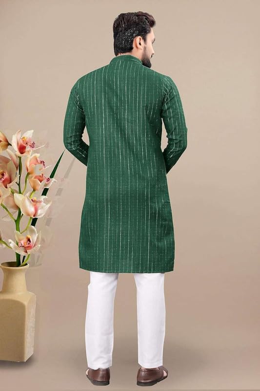 Image of FASHION GALLERY Men's Solid Pattern Polycotton Kurta with Long Sleeve Round Neck Knee Length and Pull On Closure Type|Men Kurta Pajama Set