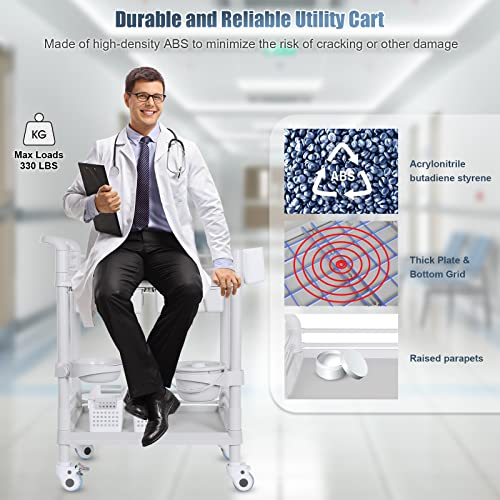 Medical Carts With Wheels 2 Tier Mobile Esthetician Cart 330 Lbs Load Hospital Trolley Cart For Ultrasound Scanner Utility Cart With Bucket Sharp Box Storage Basket For Beauty Salon Dental Clinic Home #TOP7