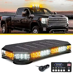 LUMENIX 42 LED Roof Top Strobe Beacon Light Bar Hazard Warning Emergency Flashing Plow Lights with Controller for Construction Vehicles Tow Trucks Postal Cars Snowplow (Amber/White - Patent Design)