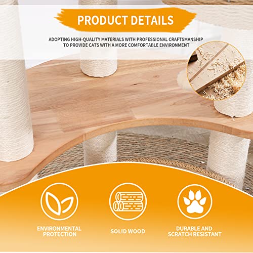 54" Modern Cat Tree Tower For Indoor Cats, Solid Oak Cat Scratching Tree For Multiple Large Cats, Manual Hand Woven Luxury Cat Condo, Unique High-End Design Cat Furniture Activity Centre, Easy Clean #TOP3