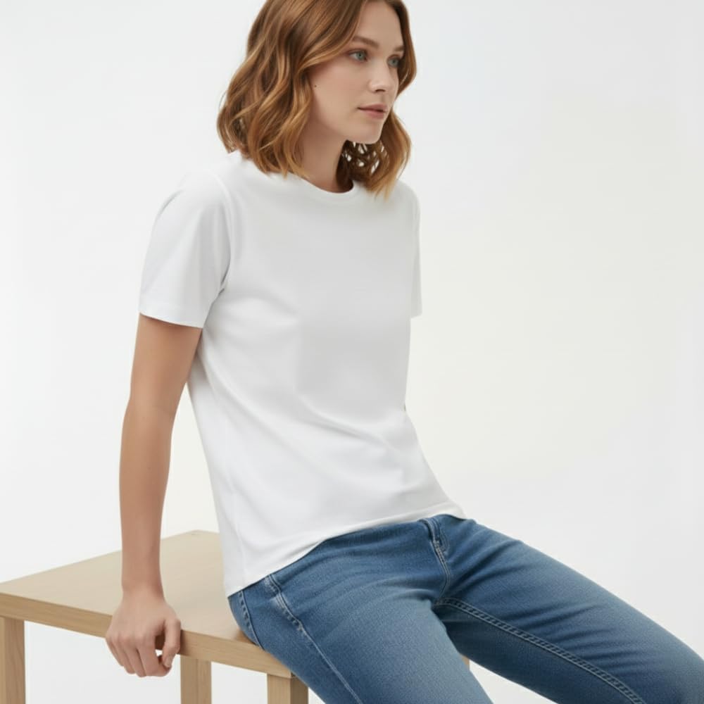 T-Shirts for Women | 100% Cotton Casual Short Sleeve Crew Neck T-Shirts for Women White - Image 2