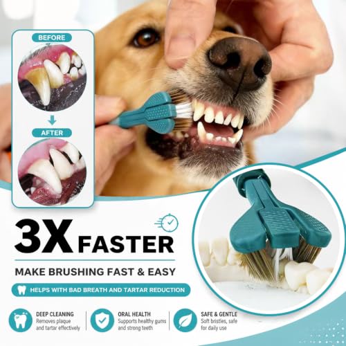 Image of Dog Toothbrush, Finger Toothbrushes, 360 Degree Toothbrush, Triple Head Dog Toothbrushes, Double Head Toothbrush,Cleaning Brushes for Dog Cat Oral Dental Health (8 Pack)