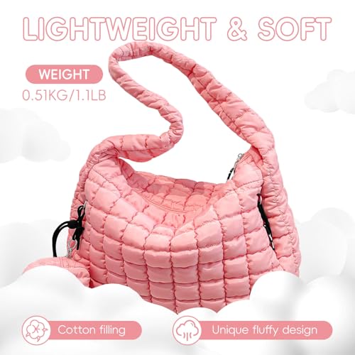 Image of Puffer Tote Bag for Women, Large Quilted Puffer Bag with Pouch, Puffy Quilted Hobo Bag, Puff Crossbody Purse