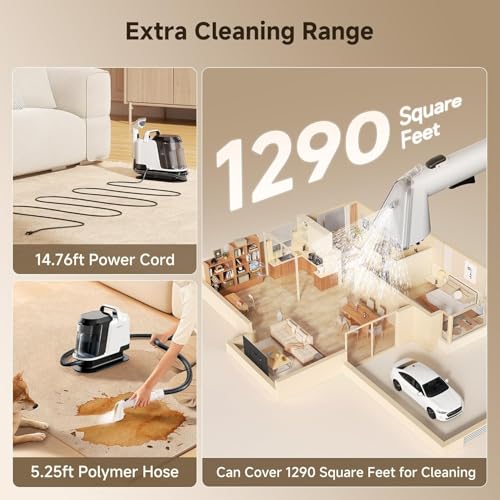 Image of uwant Portable Carpet and Upholstery for Deep Cleaner, 18Kpa Carpet Cleaner Machine for Cars, Pets with Cleaning Tool and Self Cleaning Set of 1 for Spot, Rug, Couch