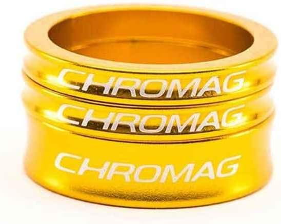 CHROMAG Spacer Unisex Adult Steering Spacer Kit, MTB, Cycle, VAE, E-Bike, Gold, 2X 5 mm and 1x 10 mm Diameter 1.1/8 Inch