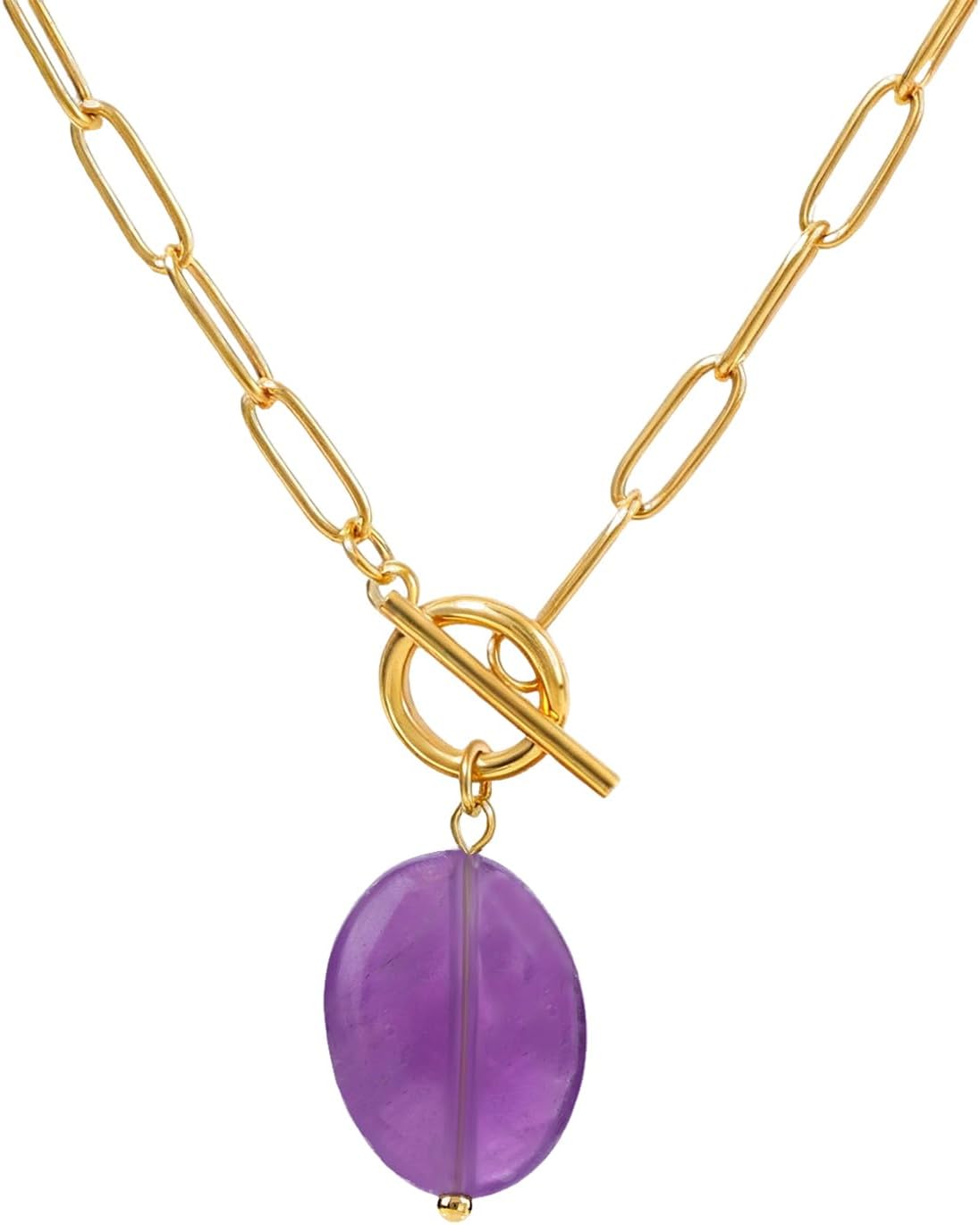 Pearl Gemstone Pendant Paperclip Toggle Necklace 18k Gold Plated Natural Pearl Stone Birthstone Chain Necklace Paperclip Jewelry Valentine's Day Gift for Women