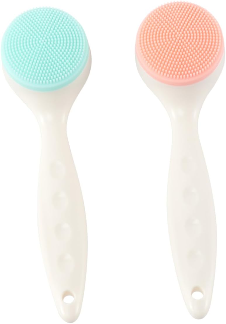2pcs Manual Face Massager Brush Set Silicone Facial Cleaning Pads Non-Slip Handle for Ages Random Color