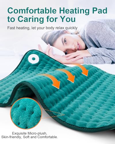 Image of Heating Pad for Period Cramps, Mothers Day Gifts & Birthday Gifts for Women Mom Men Dad, Electric Heating Pads for Abdomen /Waist /Shoulder, 16 inch x 24 inch, 6 Heat Settings, 4 Auto-Off, Teal Green