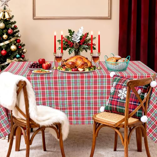 Christmas Rectangle Tablecloth 57x120 Inch Red Blue Green Buffalo Plaid Tablecloth for Outdoor Xmas Party Decoration – Image 2