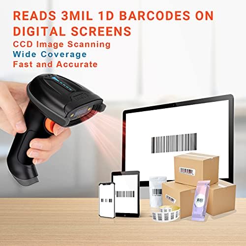 Tera Pro Barcode Scanner Bluetooth 2.4G Wireless, 2500 Pixel CCD USB Wired Handheld 1D Bar Code Scanner, for Screen Digital Phone Barcodes with Vibration, 2500mAh, T5100C