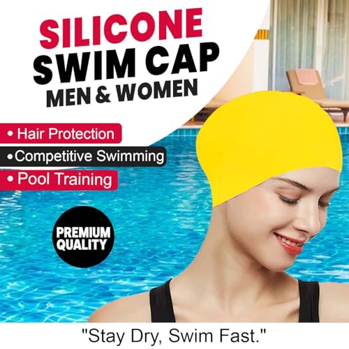 Image of GLAN Swimming Kit with UV Protection and Anti Fog Swimming Goggles and Cap Set Ideal for All Age Group Pack of 1 (Yellow Black)