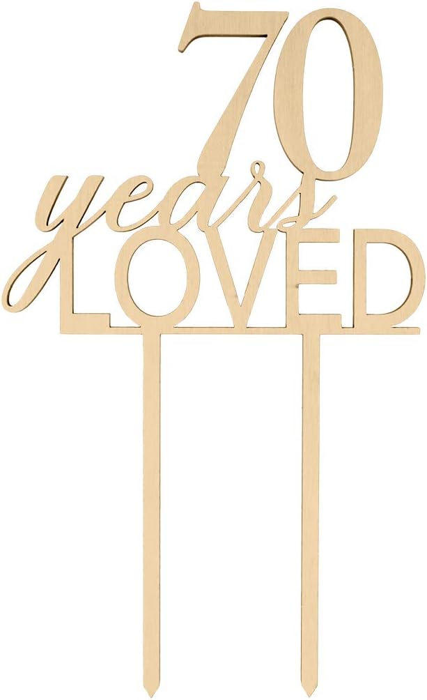 Andaz Press 70 Years Loved Cake Topper, Anniversary Rustic Chic Wood Cake Topper for Wedding Anniversary Party, 70th Birthday or Anniversary Laser Cut Cake Topper Decorations for Cake