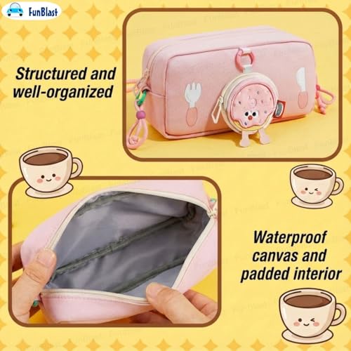 Image of FunBlast Pencil Pouch for Girls - Cartoon Pouch with Hanging Strap & Coin Pouch, Multipurpose Zipper Case, Aesthetic Pouches for Girl, Kawaii Pencil Case, Cute Pouches for Girls (Pink)