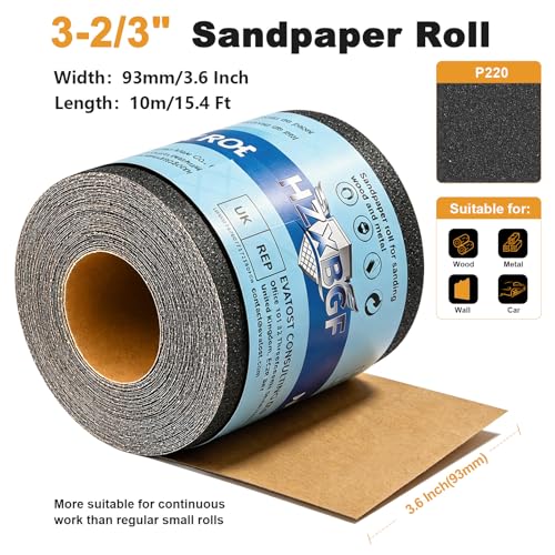 Image of 220 Grit Sandpaper Roll, 3-2 /3 inch Wide 11 Yards Long Wet Dry Sanding Sheet
